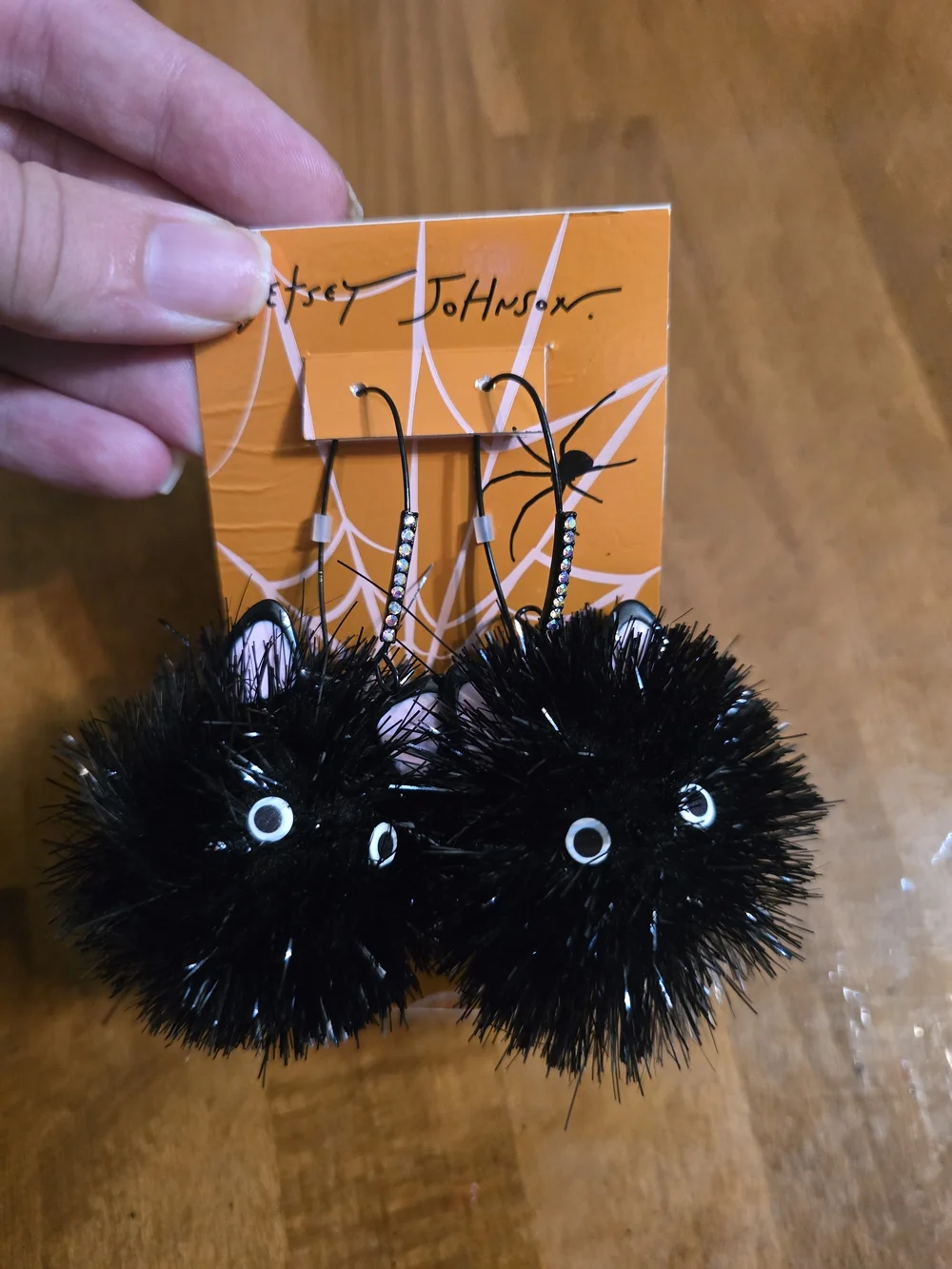 Betsey Johnson Black Pom-Pom Kitty Earrings